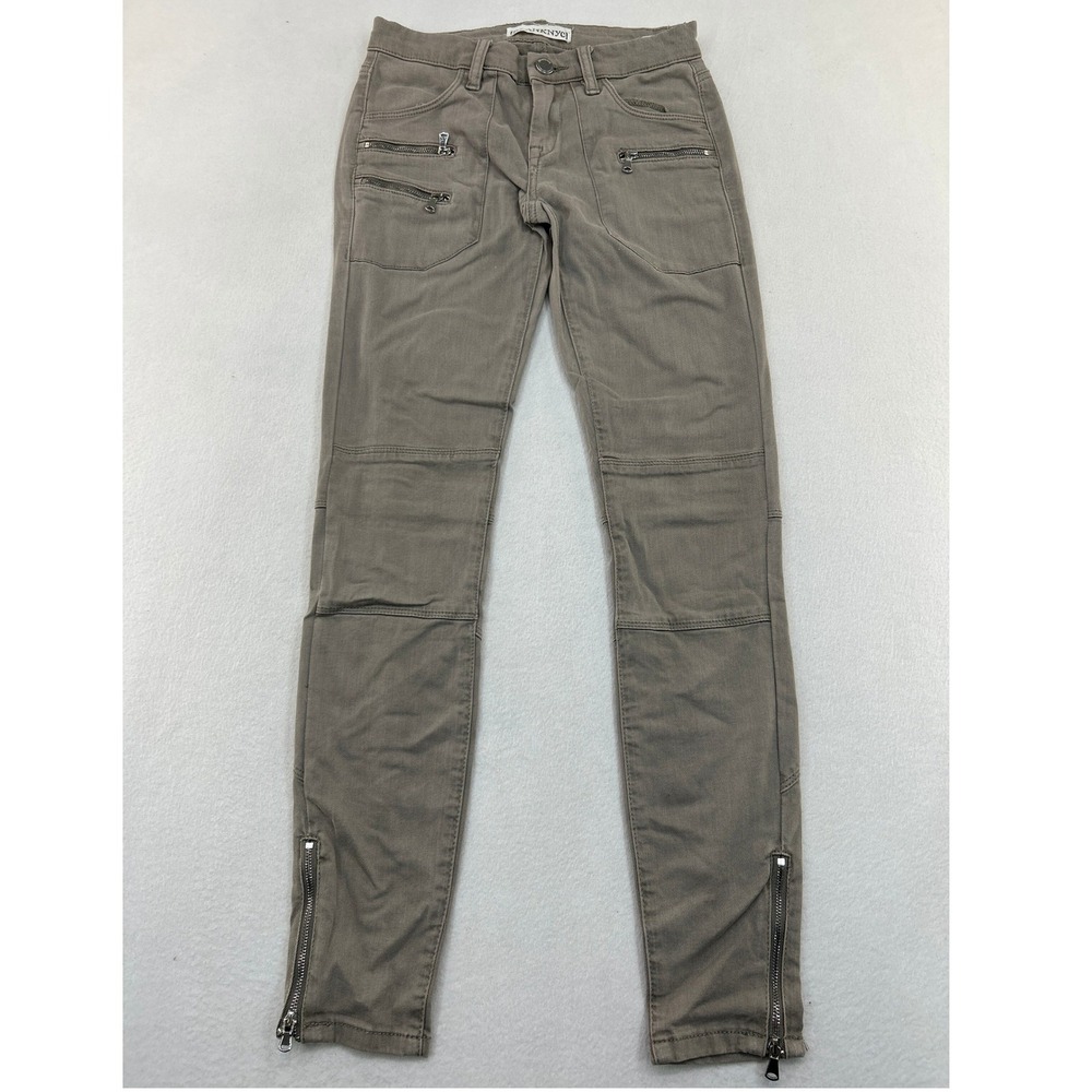 Blank NYC Skinny Moto Pants Taupe Grey Zipper Ankle Size 24 Low Rise Stretch